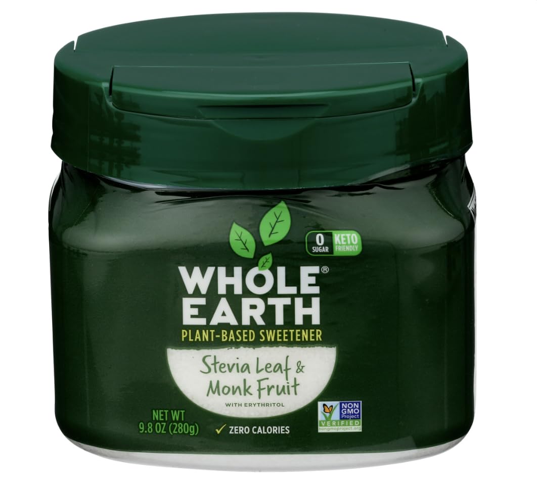 Whole Earth Sweetener Co. Edulcorante de hoja de stevia y fruta de monje, edulcorante de eritritol, 9.8 onzas (paquete de 2) MÁS 4 piezas de