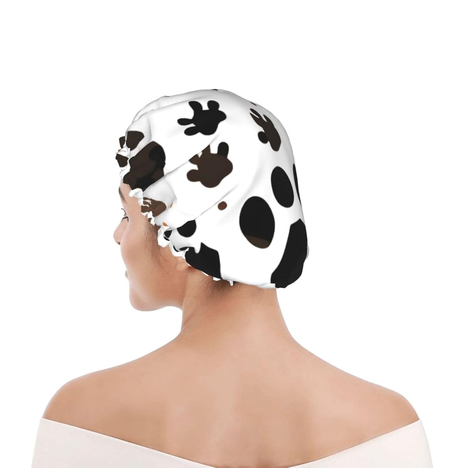 Gorro de ducha impermeable de doble capa con estampado de huellas de animales, adecuado para todas las longitudes de cabello (10.6 x 4.3 pulgadas)
