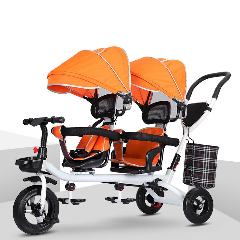 Triciclo para niños, 4 en 1, triciclo para niños, con asa extraíble, toldo plegable, asiento giratorio, con canasta de almacenamiento, arnés de