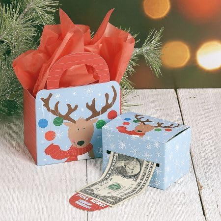 Current Dispensador de dinero navideño de renos y bolsa de regalo, 2-12 x 3 pulgadas con bolsa de regalo de 3 x 6-12 x 9 pulgadas, divertida caja de