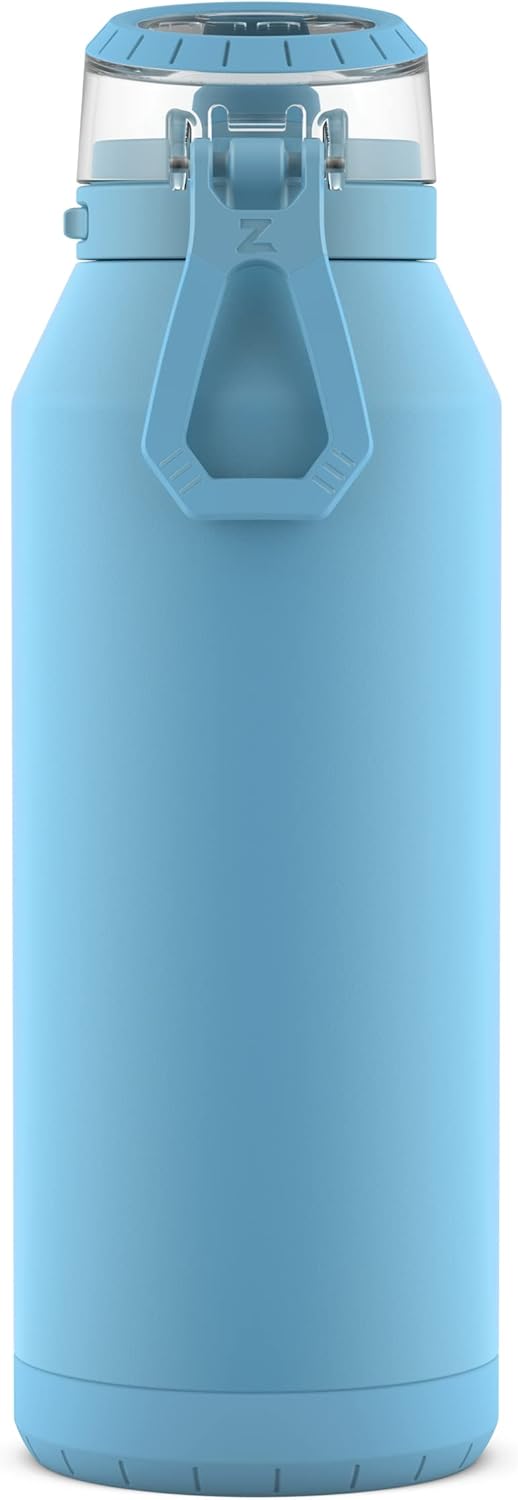 ZULU Swift Botella de agua de acero inoxidable aislada al vacío con popote de silicona cubierto, 32 onzas (azul hielo)
