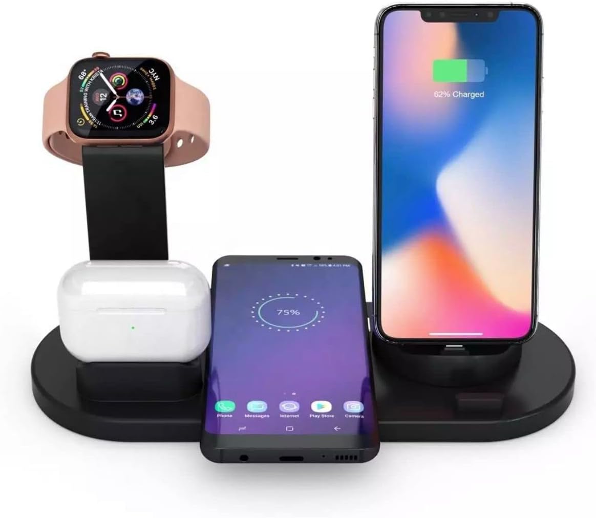 Cargador inalámbrico 4 en 1 Cargadores multifunción 15w Fast 6 en 1 Base de carga para AirPods Watch Phone iPhone 14131211propro maxXXmax (negro)