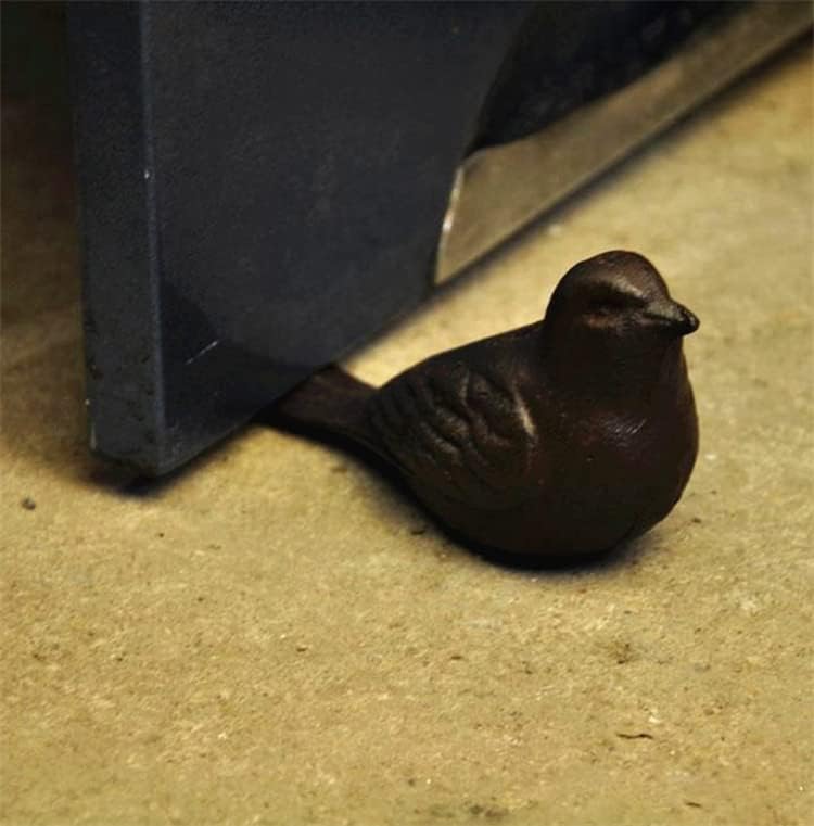 Tope de piso de hierro fundido para pájaros, tope de puerta resistente, cuña para detener el dormitorio, baño y puertas exteriores, hierro vintage,
