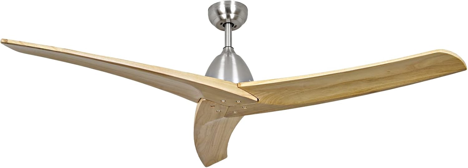 TFVV Ventilador de techo de madera sin luces de 60 pulgadas con control remoto para interiores y exteriores, montaje empotrado, níquel cepillado de