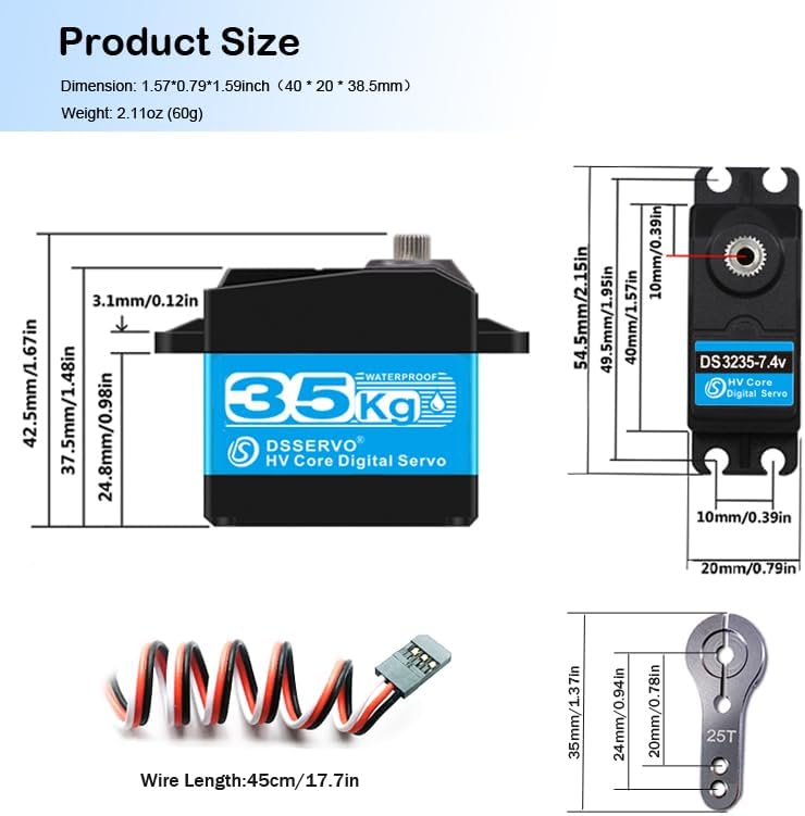 Servo digital de 77.2 lbs RC 7.4 V servo motor de dirección 25T engranaje de metal completo alto par de alta velocidad impermeable para 18 110 112