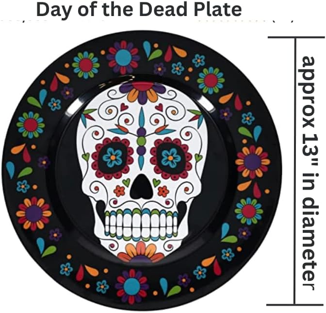 SCR8VE – Juego de plato, platillo y vaso del Día de los Muertos, plato decorativo para aperitivos y aperitivos con calavera de azúcar, platos