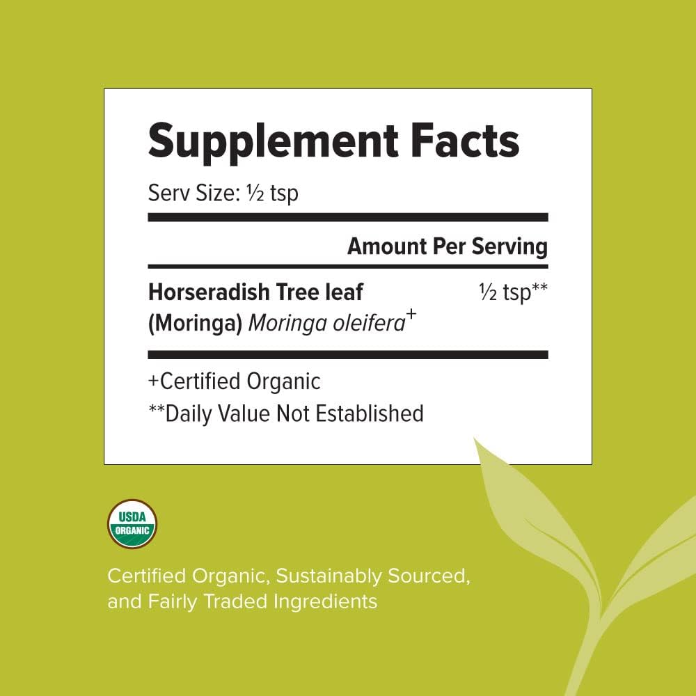 Banyan Botanicals Polvo de hoja de moringa  Certificado orgánico USDA  Moringa Oleifera  Secado al sol  Superalimento a base de hierbas crudas