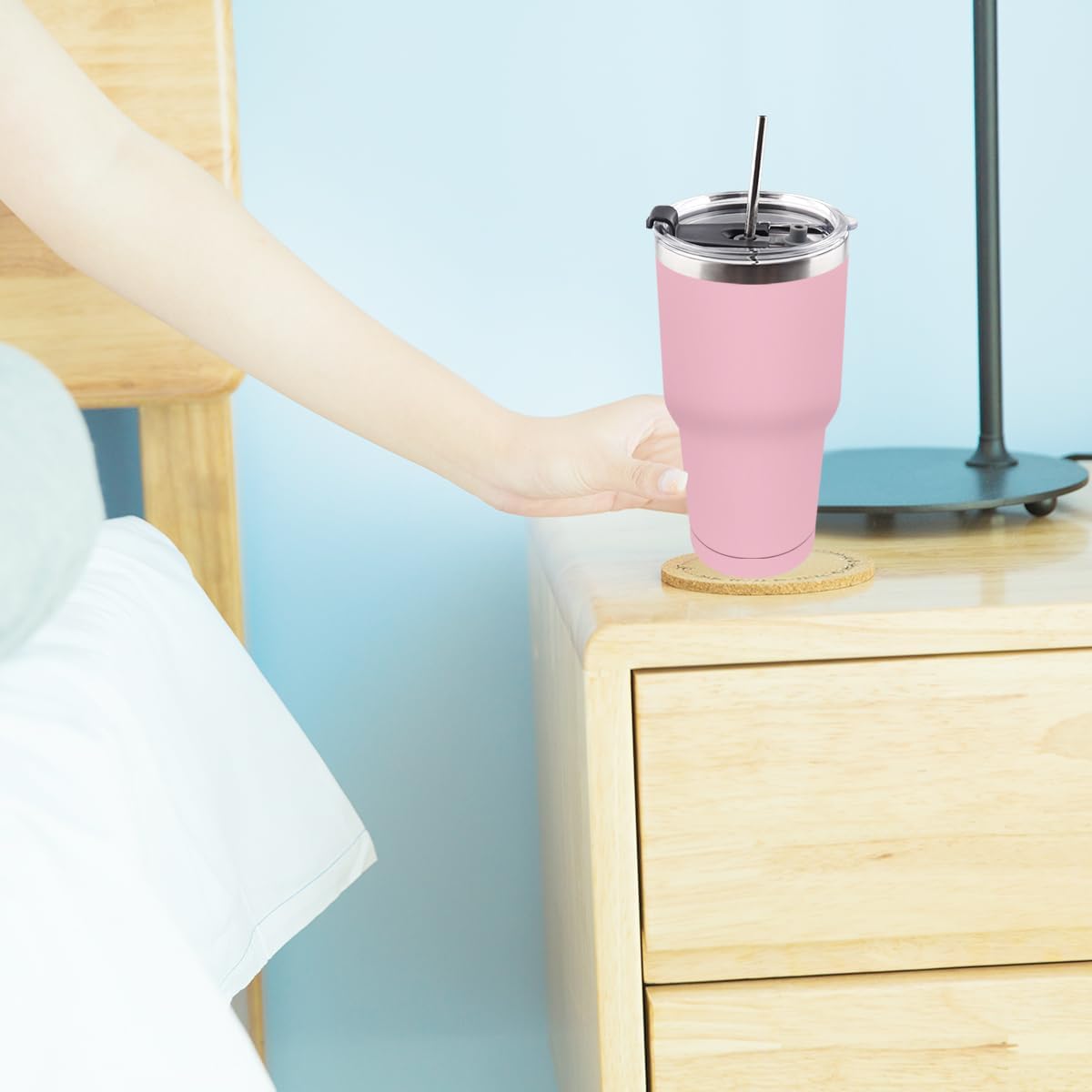 Amtidy Paquete de 8 tazas de viaje de 30 onzas con tapas, vaso de acero inoxidable al vacío de doble pared a granel, taza de café aislada duradera