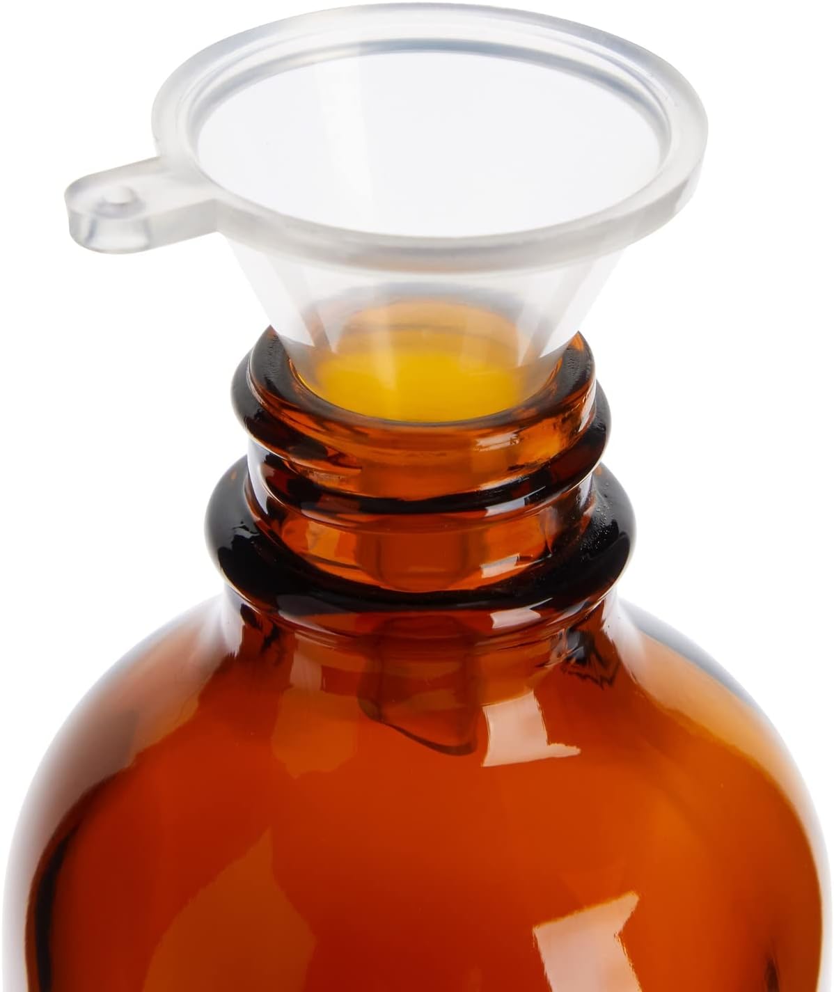 Juvale Paquete de 15 botellas de vidrio ámbar de 4 onzas con dispensador de cuentagotas y 6 embudos para aceites esenciales, viajes, perfumes,