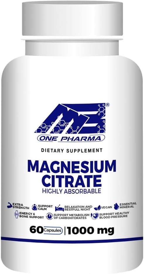 Suplemento dietético de citrato de magnesio – altamente absorbible – Promueve huesos saludables, apoya las funciones nerviosas y musculares – 60