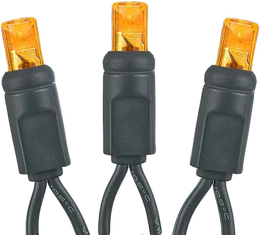Novelty Lights Juego de 50 luces LED de Navidad, iluminación al aire libre, luces de patio, ámbar, cable negro, 25 pies