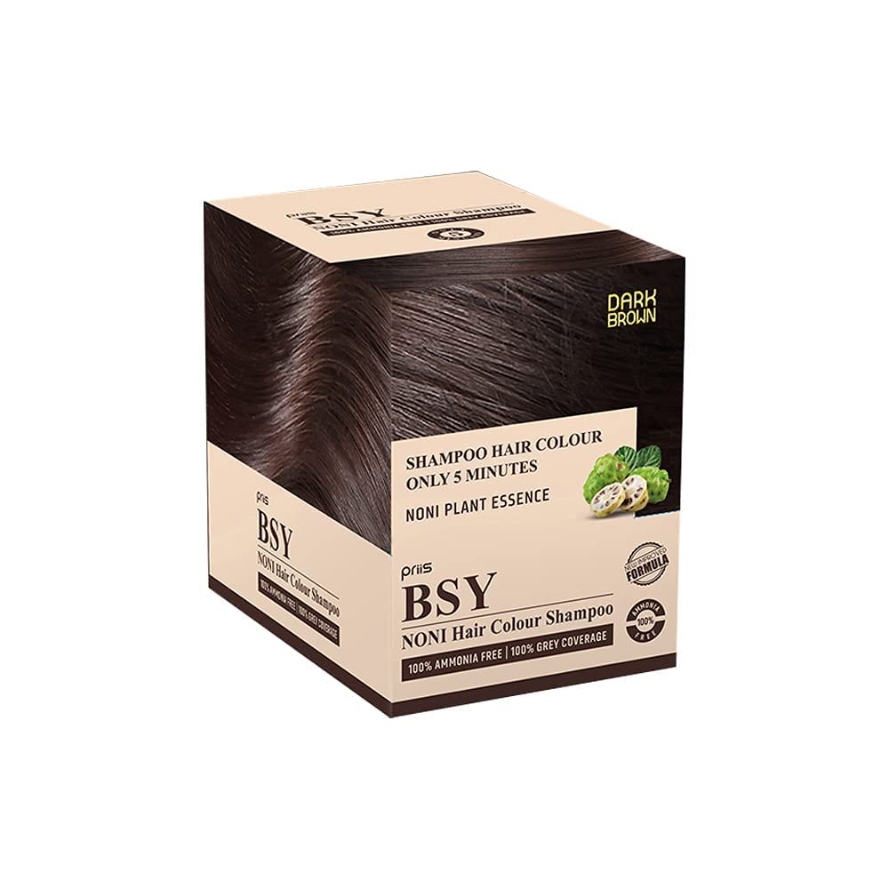 BSY Noni – Champú de color marrón oscuro (0.7 fl oz x 10 bolsitas)  Champú de color de cabello sin amoníaco para hombres  Champú permanente de tinte