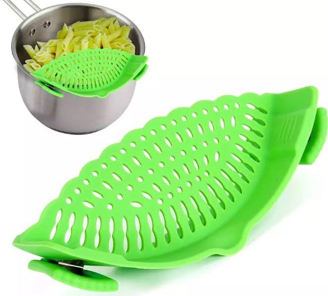 ENDEGOO – Colador de silicona y colador de pasta, colador ajustable de clip negro para ollas, sartenes y cuencos, colador de cocina para frutas y