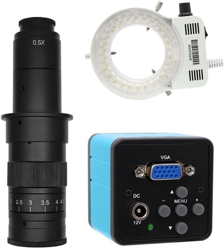 Accesorios para microscopio de laboratorio, cámara de microscopio VGA, aumento ajustable, zoom de montaje en C, microscopio LED, anillo de luz