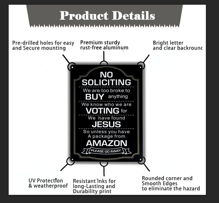 Letreros grandes de No Soliciting para casa o negocio, paquete de 2 carteles de metal de aluminio de 14 x 10 pulgadas de 14 x 10 pulgadas, sin