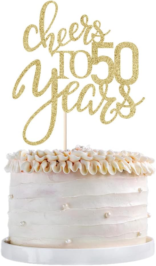 Decoración para tartas de 50 años con purpurina dorada, decoración de pastel de feliz cumpleaños 50, perfecto para decoración de pasteles de 50