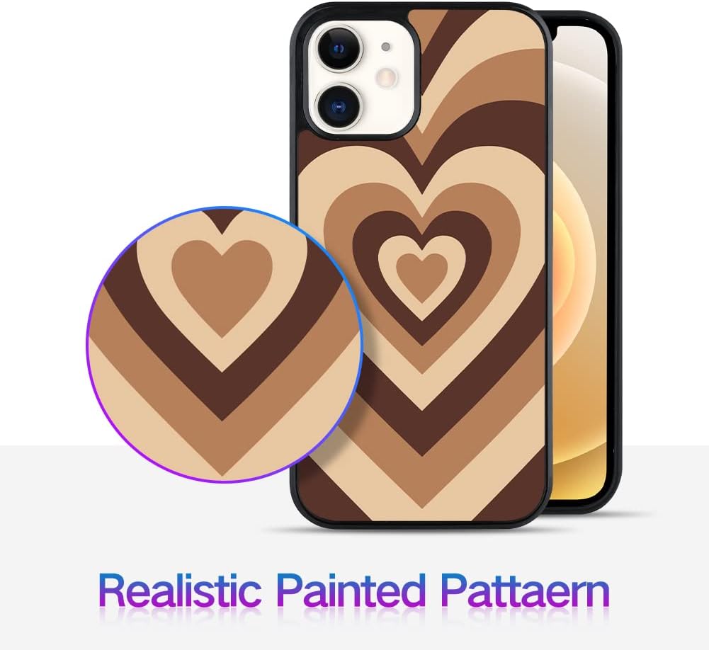 OOK Funda rígida para iPhone 12, iPhone 12 Pro, protección de absorción de golpes, con diseño de corazón marrón, banda de rodadura antideslizante,