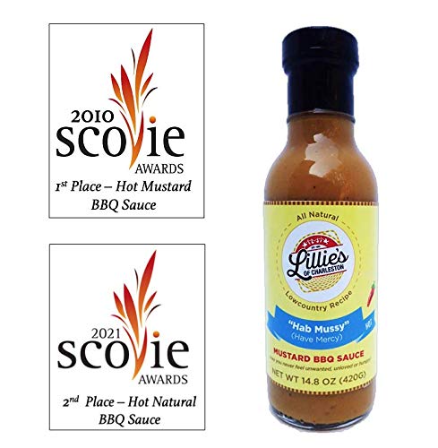 Lillie’s of Charleston Hab Mussy – Salsa barbacoa de mostaza picante  Galardonada  Natural, sin conservantes, vegana  Ideal con pollo, costillas de