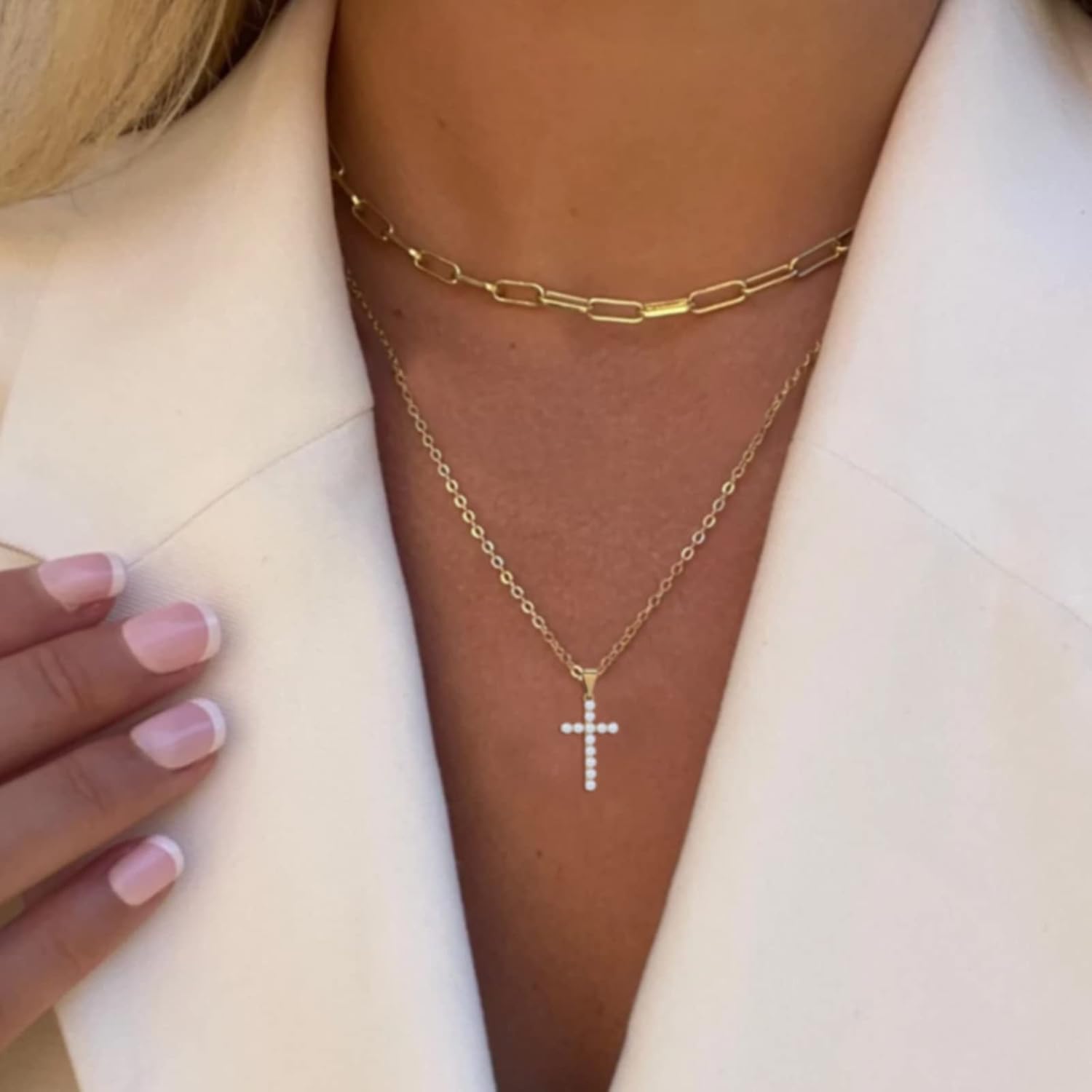 Pearl Cross Necklace For Women Girls Trendy, Cute Cross Pendant Jewelry Gifts For Teen Girls, Dainty 18K Gold Plated Pearl Cross Necklace
