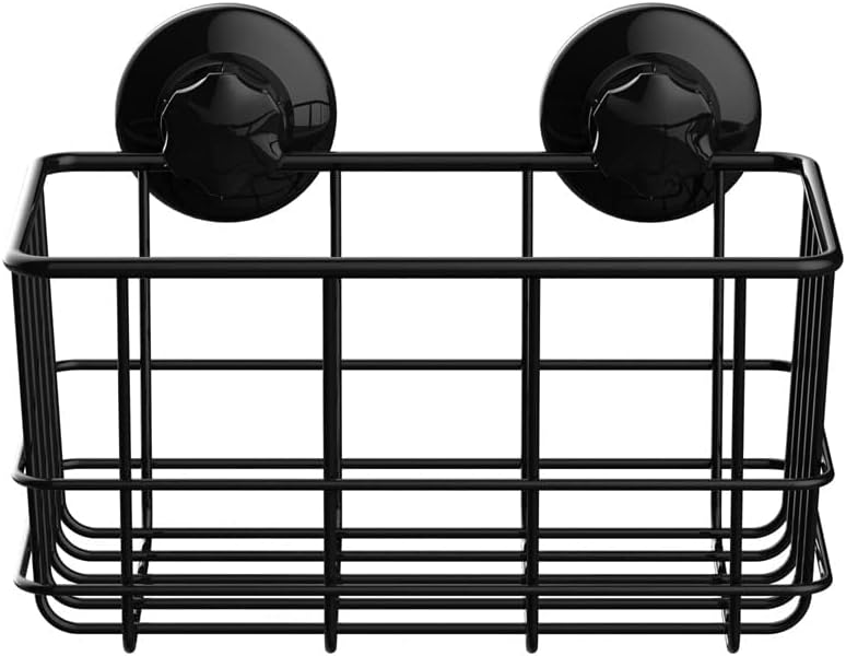 SANNO Cesta de ducha con ventosa para champú, organizador combinado de baño, soporte de acero inoxidable para almacenamiento de baño, color negro