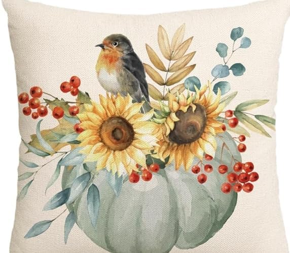4 fundas de almohada de otoño de 18 x 18 pulgadas, decoraciones de Acción de Gracias, fundas de almohada de otoño, fundas de almohada de girasol,