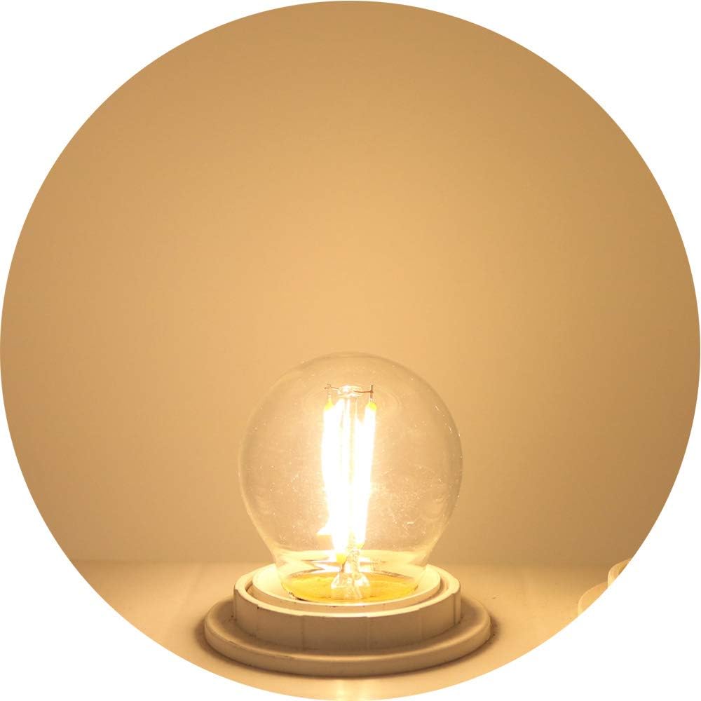Bombilla LED Edison vintage de 2 W, 2700 K-2800 K, blanco cálido, equivalente a 10 W, 180 lúmenes, no regulable, E26E27 base media G45 bombillas de