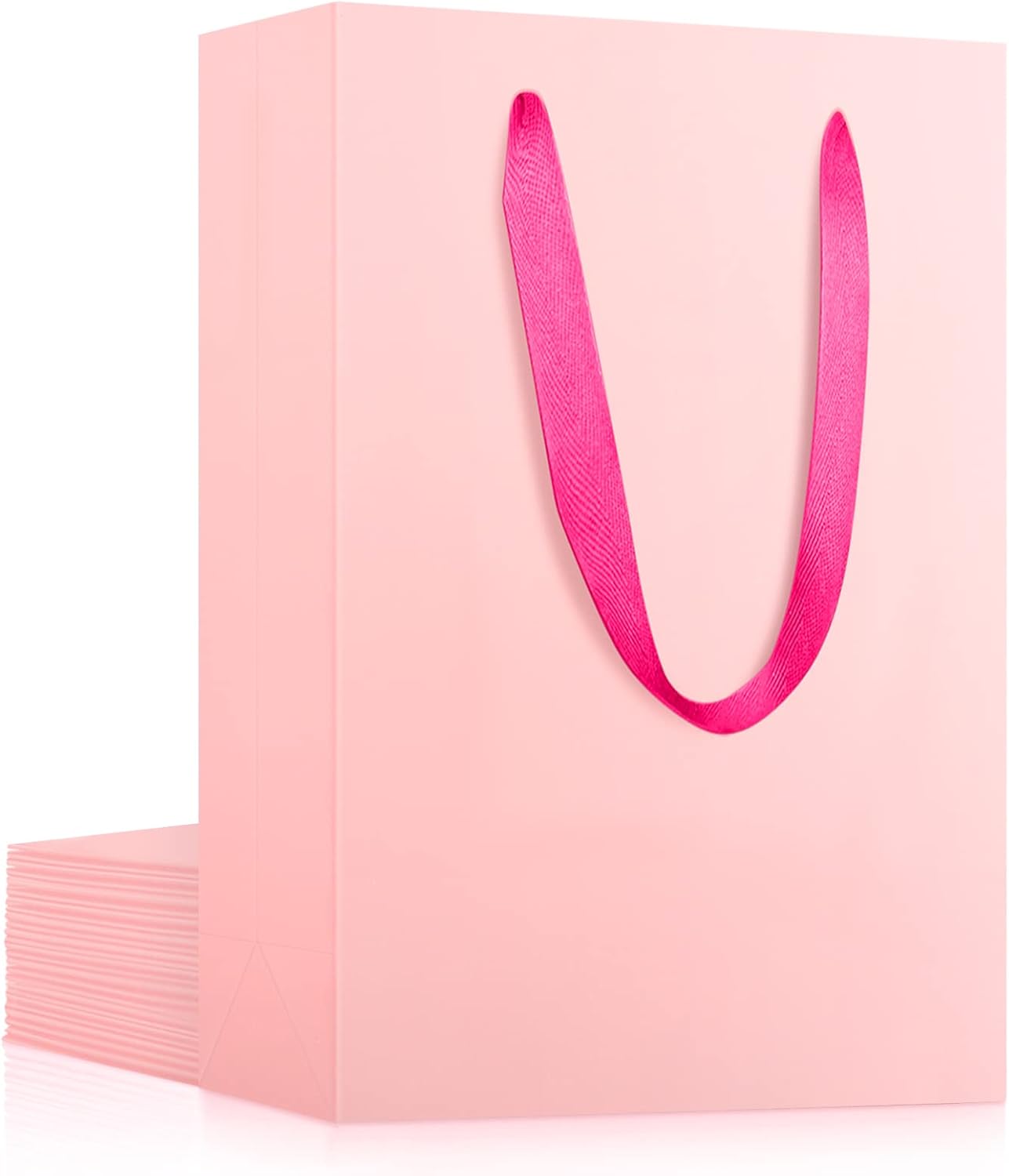 EUSOAR Bolsas pequeñas de color rosa para regalo, paquete de 12 bolsas de compras de 5.9 x 2.3 x 7.8 pulgadas con asas a granel, bolsas de regalo de