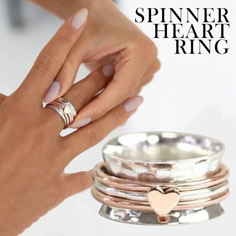 Meditation Rose Heart Spinner Ring for Women, 925 Sterling Silver spinner ring for anxiety Women and Girls For Gift, Fidget, Handmade, Worry Three