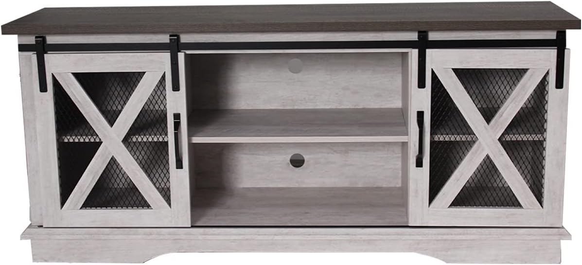 ROCKPOINT Moderno soporte de puerta corrediza de malla para televisores de hasta 65 pulgadas, 58 pulgadas, color marrón rústico