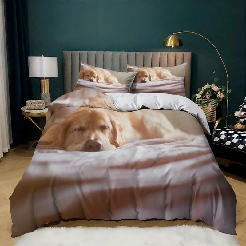 Khaki Puppy Twin Duvet Cover Animal Print Twin Bedding Sets Soft Microfiber Comforter Cover and 2 Pillow Shams 20″X26″, Bed Set Duvet Covers with