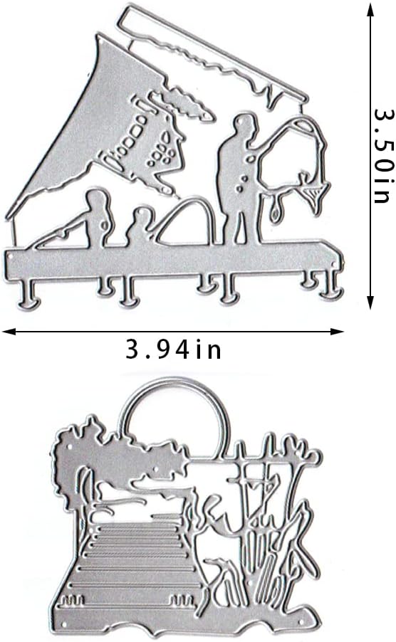 2 PCS Fishing Man Die Cuts for Card Making, Lake Bridge House Cutting Dies Sets Fishing Fish Dies Stencils Embossing Template for Scrapbooking DIY