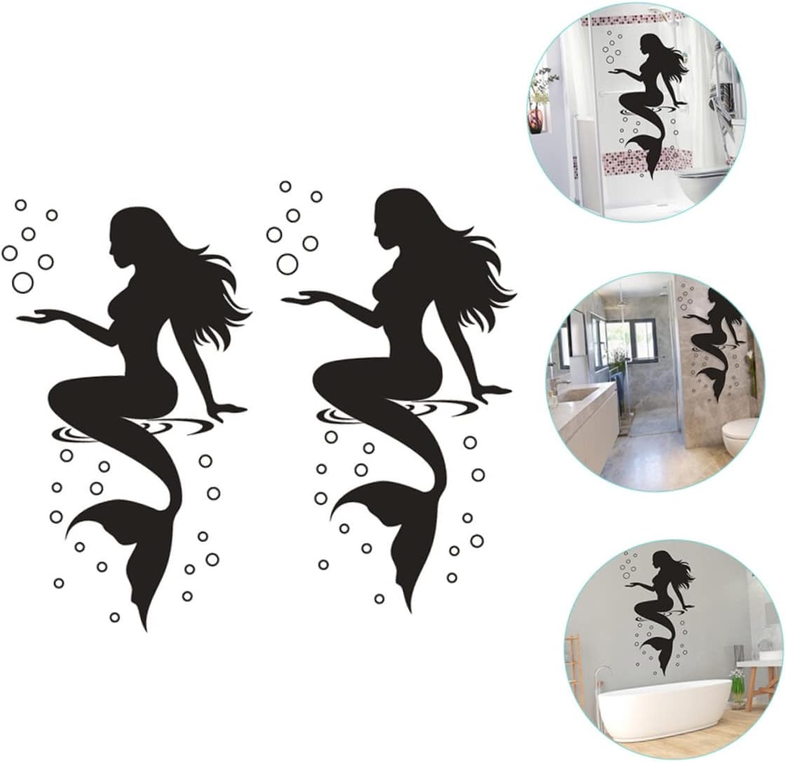 Abaodam 6 calcomanías de pared de sirena bajo el mar, calcomanías de pared de sirena, arte de pared de sirena negra, calcomanías de princesa de
