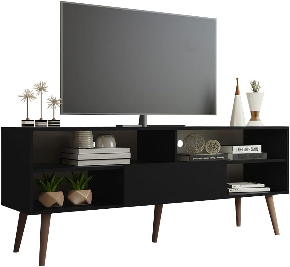 Madesa Moderno soporte de TV con 1 puerta, 4 estantes para televisores de hasta 65 pulgadas, centro de entretenimiento de madera de 23 pulgadas de