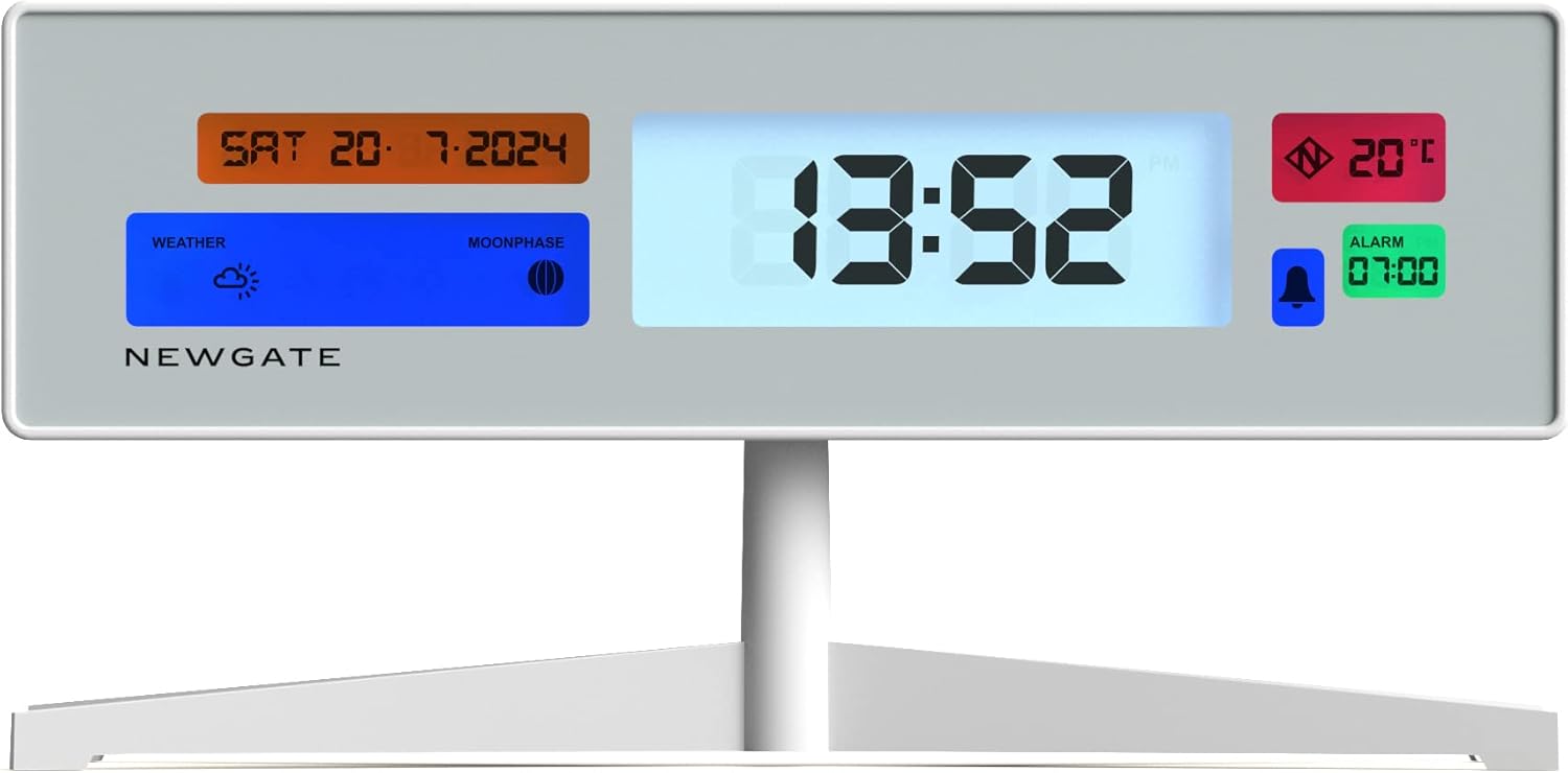 NEWGATE Supergenius – Reloj despertador LCD moderno, reloj de noche, reloj de escritorio, reloj digital, despertador digital, accesorios de