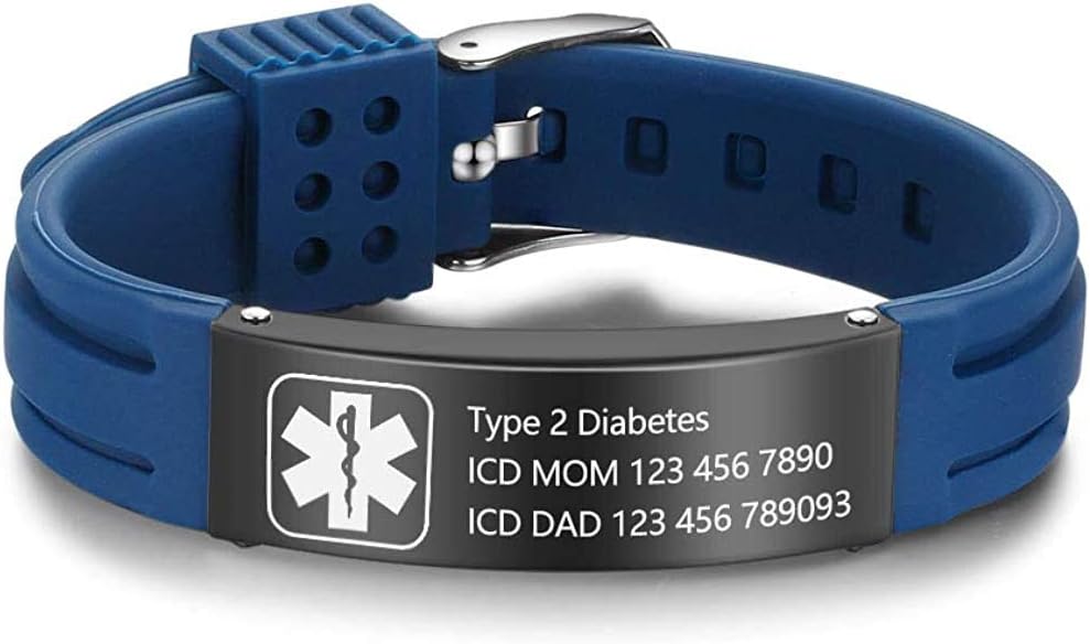 Pulseras personalizadas de silicona ajustable de alerta médica impermeable deporte identificación identificación nombre pulseras para hombres mujeres