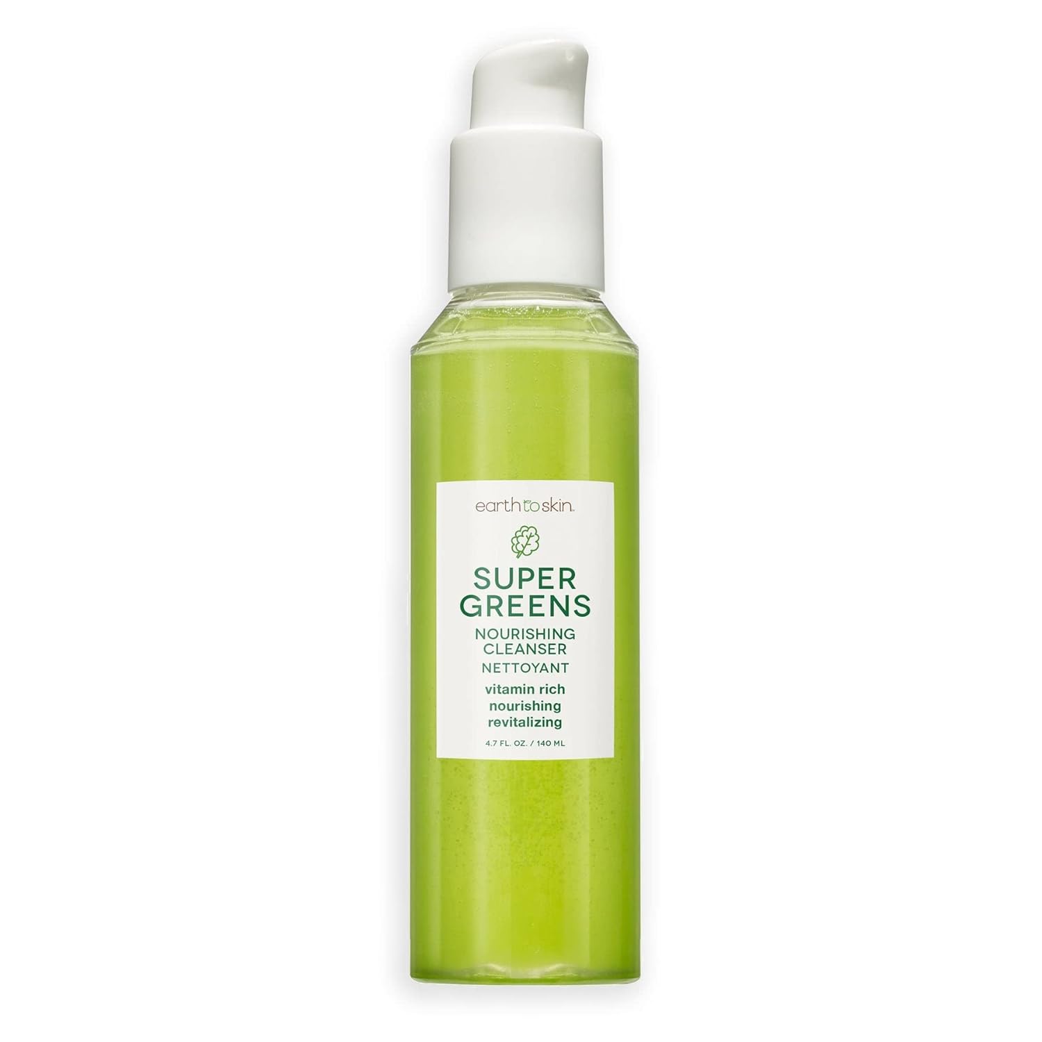 Earth To Skin Super Greens Limpiador facial nutritivo, enriquecido con vitaminas, lavado facial diario para todo tipo de piel (4.7 onzas líquidas)