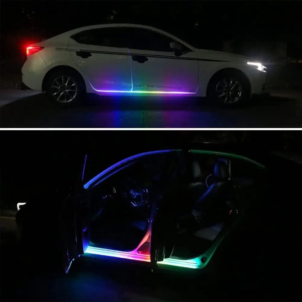 JSCARLIFE Luces RGB para estribo, tira de luz LED para automóvil, faldas de puerta lateral exterior, iluminación ambiental, luces de neón remotas