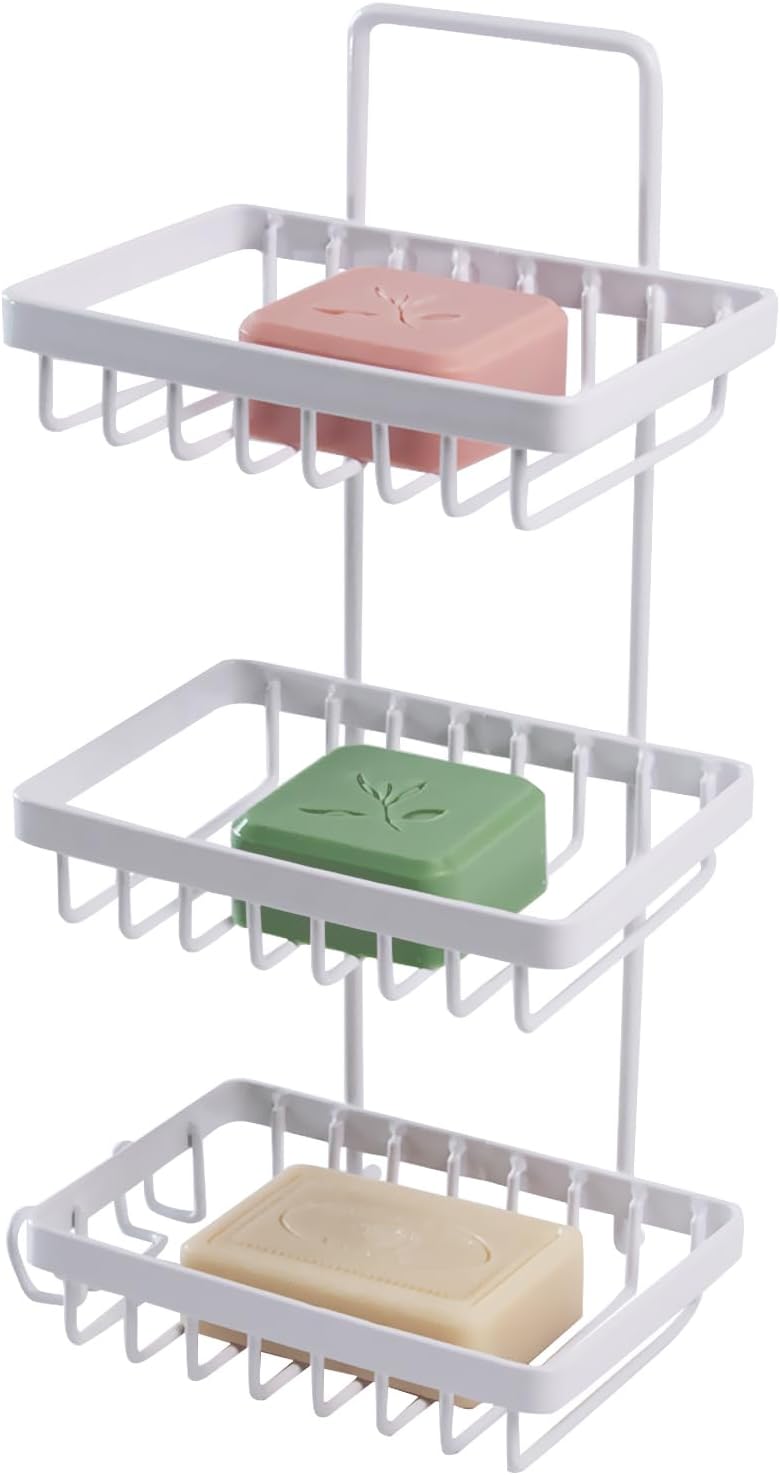 Soporte de jabón en barra para ducha, soporte de jabón de 3 niveles para pared de baño, soporte de barra de champú de acero inoxidable con 2 ganchos