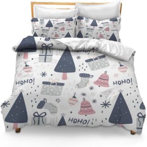 Bidesign Juego de funda de edredón tamaño matrimonial con temática navideña (diseño de cerezaárbol de Navidadcampana) para vacaciones (1 funda de Bidesign Juego de funda de edredón tamaño matrimonial con temática navideña (diseño de cerezaárbol de Navidadcampana) para vacaciones (1 funda de