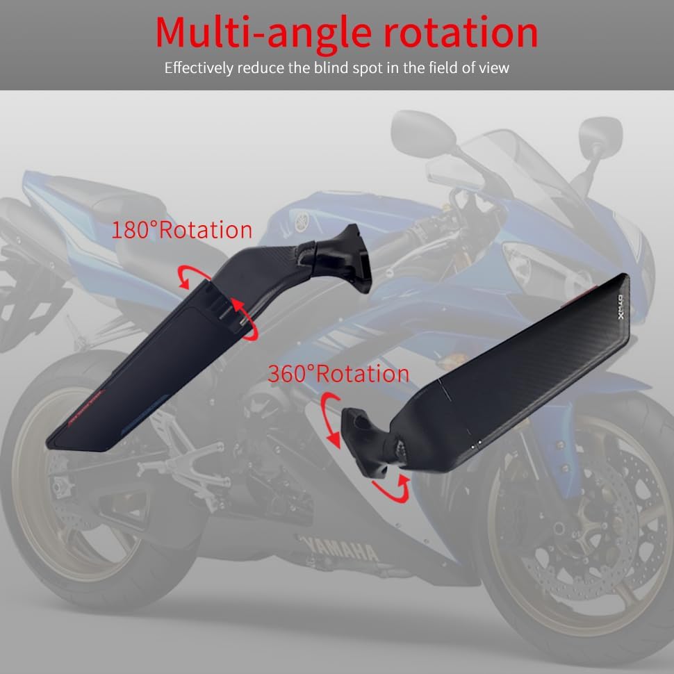 D1M Espejos retrovisores de viento, espejos laterales giratorios de viento, espejo lateral giratorio ajustable, espejo de ala para YAMAHA R3 R15-V3