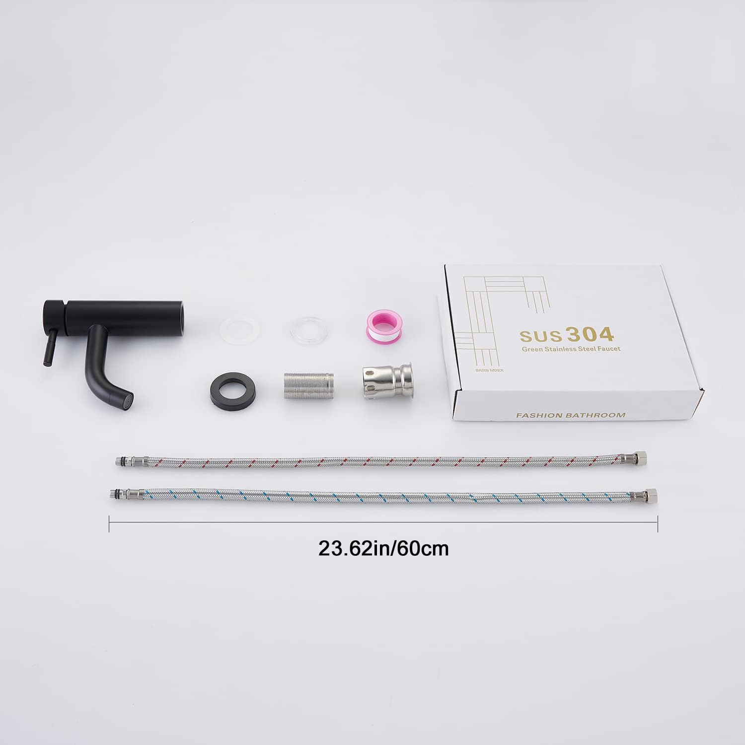Grifo de lavabo de baño de una sola manija, un agujero, acero inoxidable, grifo de tocador para lavabo, estándar USCA 1.2 GPM, tubo redondo, negro