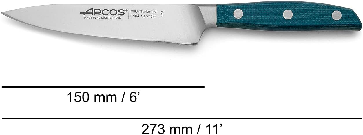 ARCOS Cuchillo de chef forjado de acero inoxidable tamaño 6 pulgadas. Mango profesional de micarta y borde especial de seda y hoja plateada 5.906