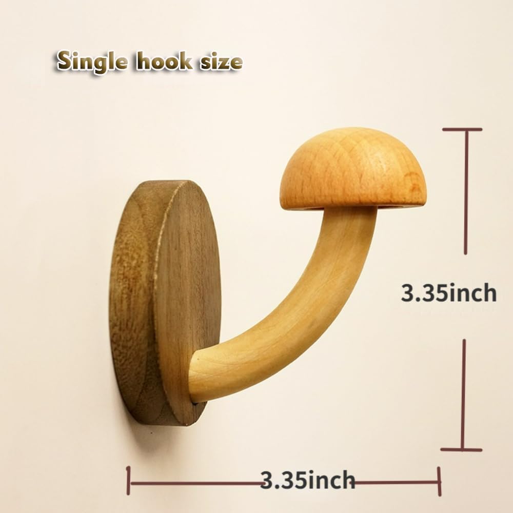 Fun – Gancho de madera con forma de hongo para abrigo, gancho de madera maciza no perforado, gancho de puerta de baño para cocina, baño, guardarropa
