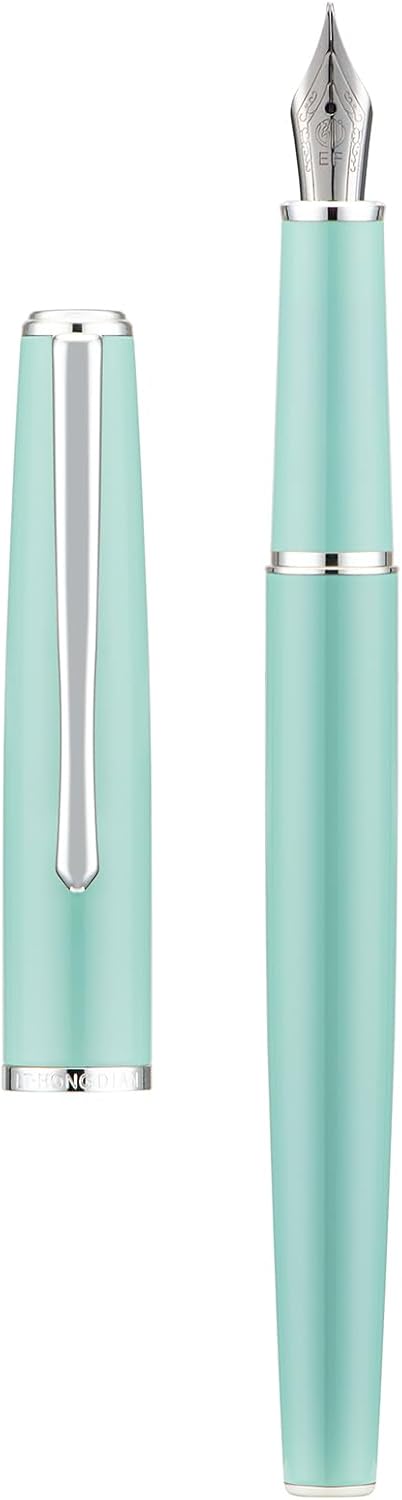Hongdian 920S – Pluma estilográfica verde meta, pluma clásica de punta fina iridio con convertidor de tinta