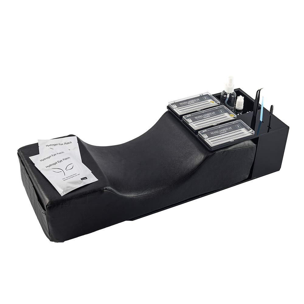 Almohada de cuello de extensión de pestañas con soporte organizador de estante acrílico para personas izquierdas, piel sintética, impermeable,