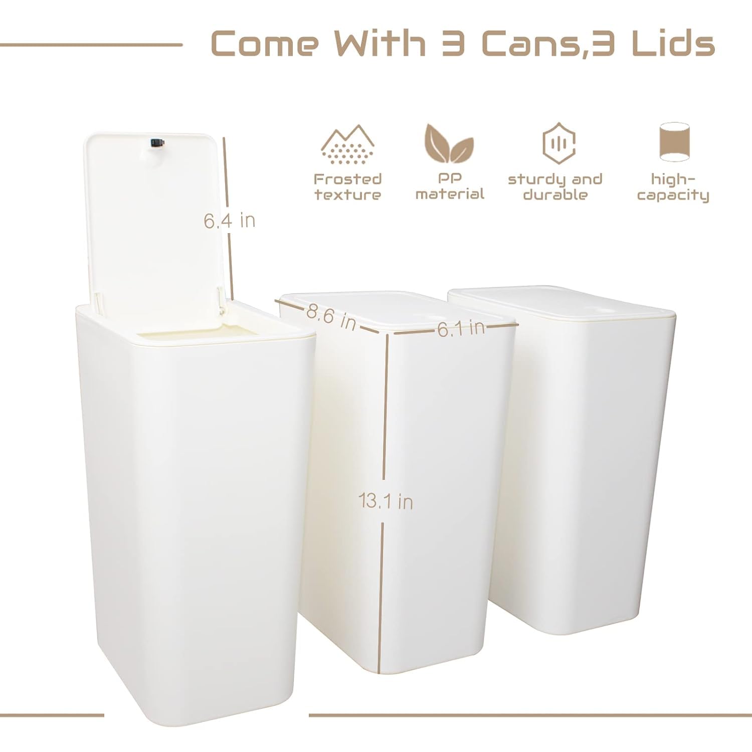 QPEY Basurero de baño con tapa, papelera de baño de 10 litros2.6 galones, cubo de basura pequeño de plástico para baño, cocina, dormitorio, oficina
