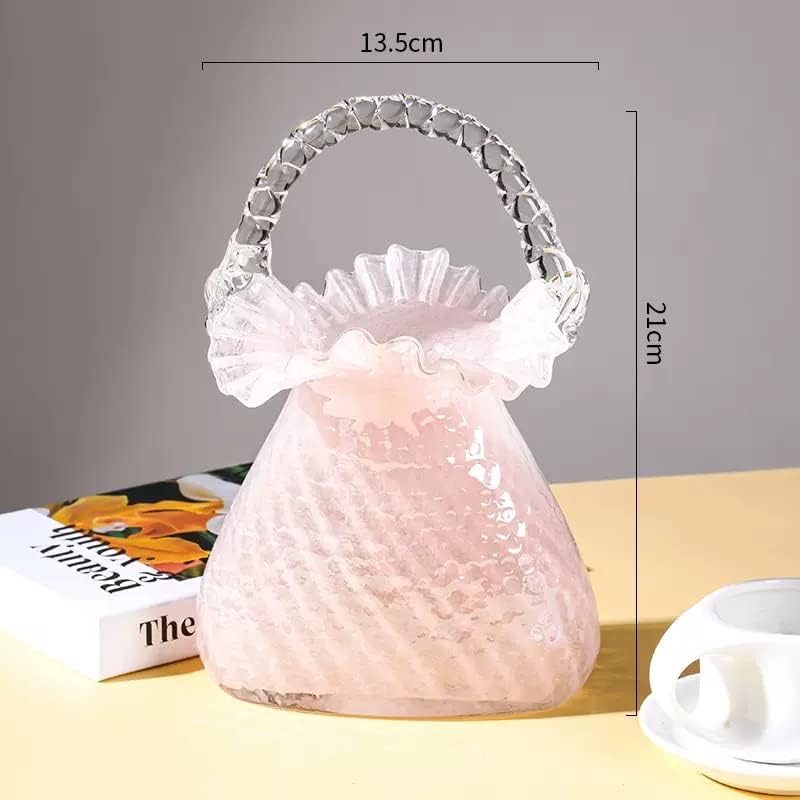 Jarrón de cristal hecho a mano para florero de flores de forma de bolso único florero decorativo
