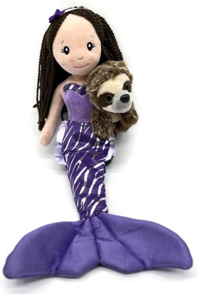 The Petting Zoo Muñeca de sirena con perezoso de peluche, gran regalo para niñas, muñeca de peluche de sirena con juguete de peluche de perezoso, 17