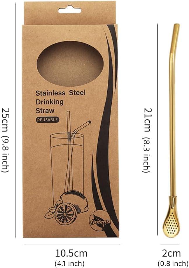 Pajitas reutilizables, 8 pajitas de yerba mate de acero inoxidable dorado con cuchara de filtro movible