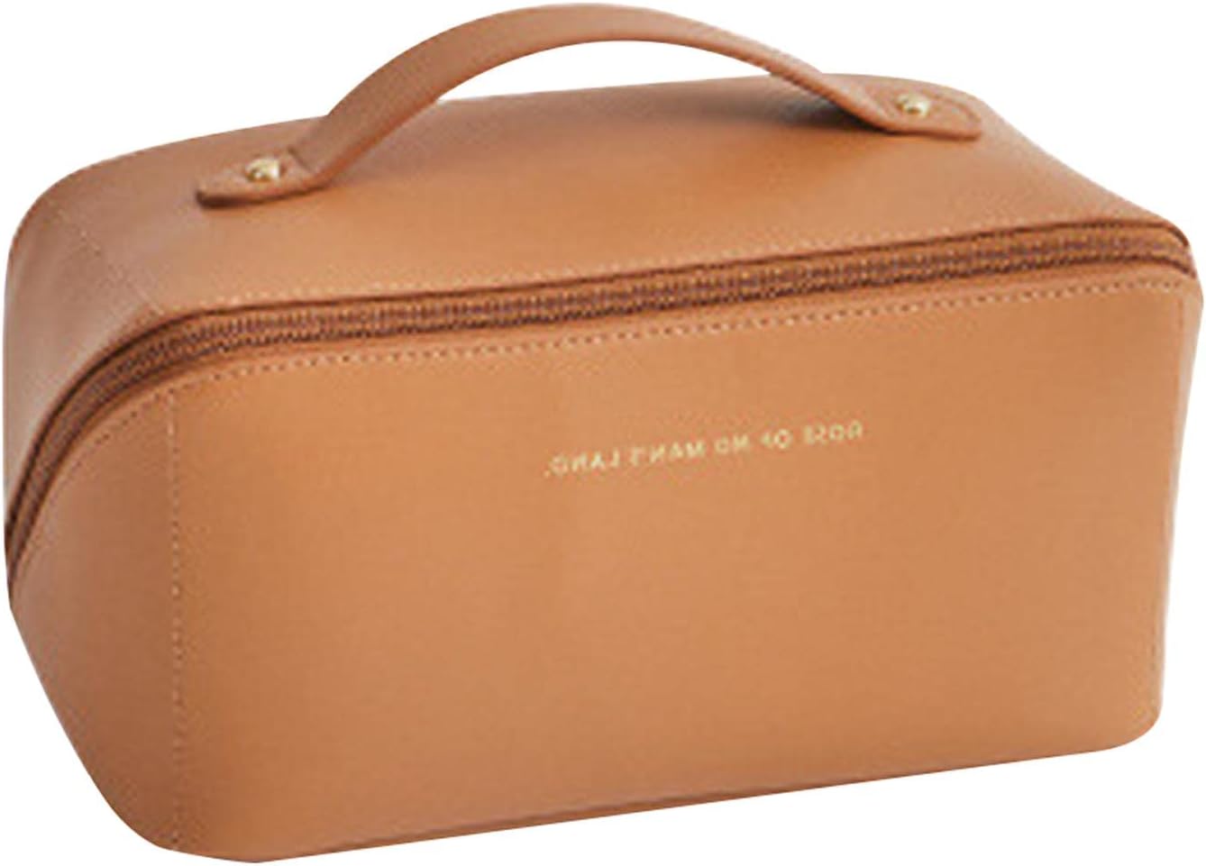 Bolsa de cosméticos de viaje de gran apertura, bolsa de maquillaje de piel sintética, bolsa de maquillaje de viaje portátil para mujer con asa y
